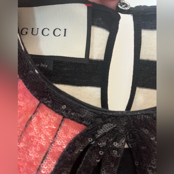 GUCCI Authentic Troumpe L’oeil 2016 Milan Top Sequin Collar Stripe Shirt Blouse - Picture 4 of 11